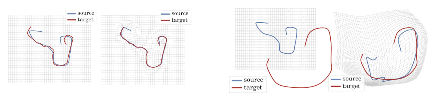 Example of a LDDMM registration of curves without topology break